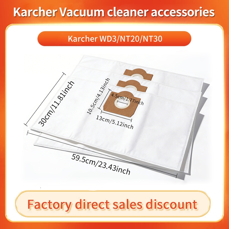 Không dệt cho máy hút bụi Karcher Túi đựng bụi WD3 / NT20 / NT30 Túi hút bụi Vacum cổ điển Sampah Penapis Habuk Vakum Beg