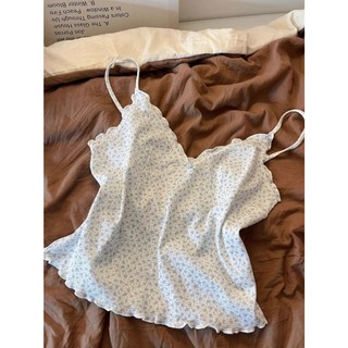 Bộ đồ ngủ hoa ngọt ngào quần short treo nữ mặc ở nhà