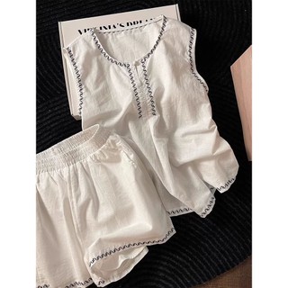 Áo vest cổ tròn màu trơn đồ ngủ nữ dáng rộng phù hợp với mặc ở nhà