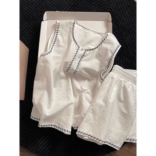 Áo vest cổ tròn màu trơn đồ ngủ nữ dáng rộng phù hợp với mặc ở nhà
