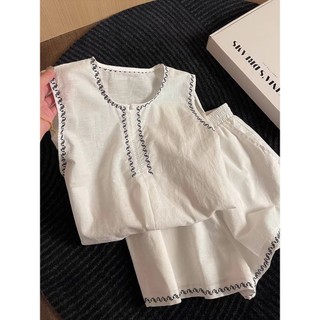Áo vest cổ tròn màu trơn đồ ngủ nữ dáng rộng phù hợp với mặc ở nhà
