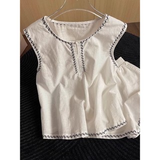 Áo vest cổ tròn màu trơn đồ ngủ nữ dáng rộng phù hợp với mặc ở nhà