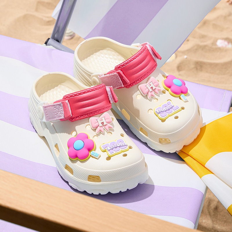 Cheerful Mario giày clog Dây đeo hoa nhỏ có lỗ ngoài trời dành cho nữ, Dép sục chống trượt EVA siêu nhẹ có phụ kiện nơ
