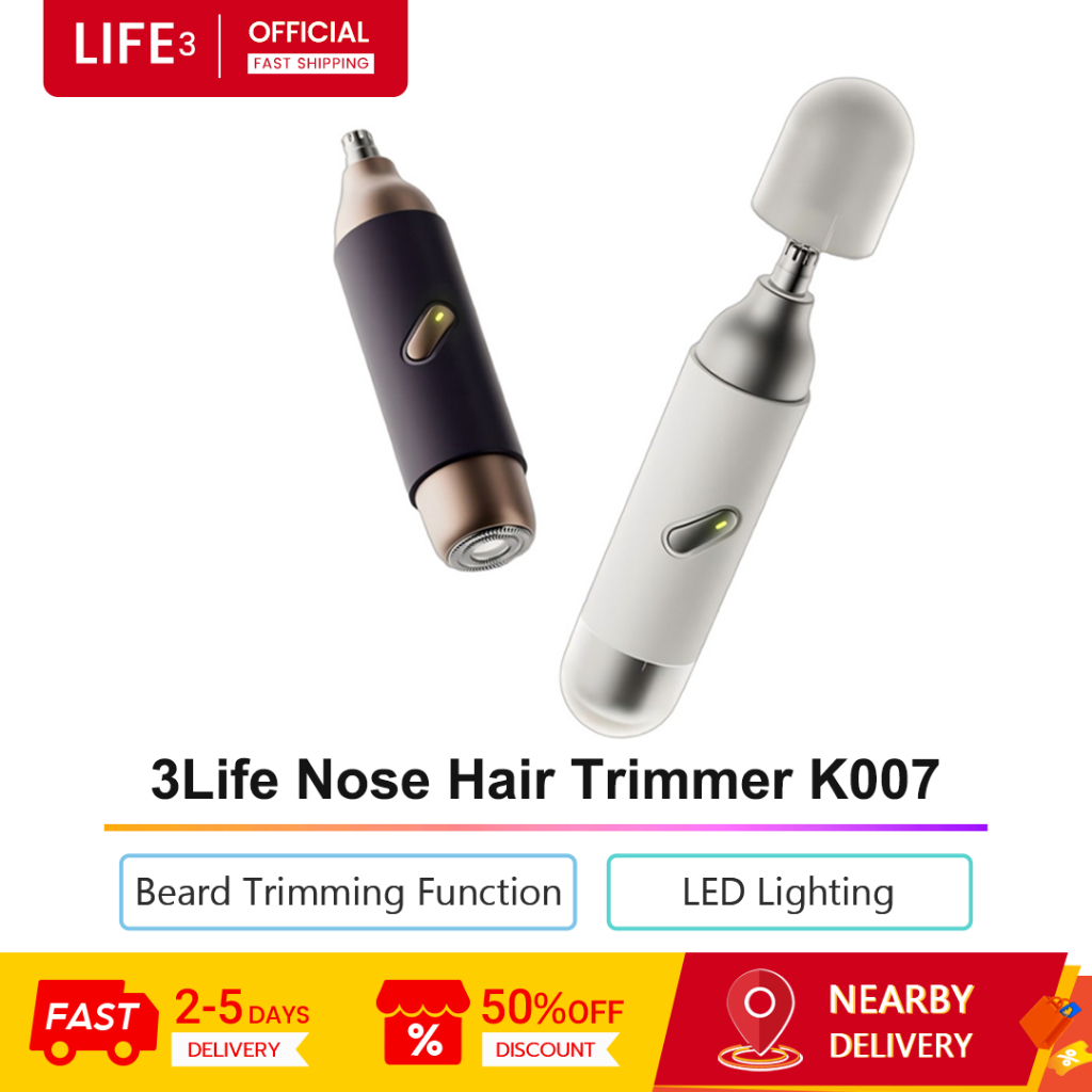 Tông Đơ Cắt Tóc Mũi 3Life K007 Chức Năng Cắt Râu LED Chiếu Sáng Type-C Sạc Nhanh Mũi Tông Đơ Cắt Râu