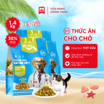 Thức ăn cho chó Mr.Vet D1 Combo 3 túi 1.4kg Công thức thịt cừu non giúp chăm sóc hệ tiêu hóa cho chó