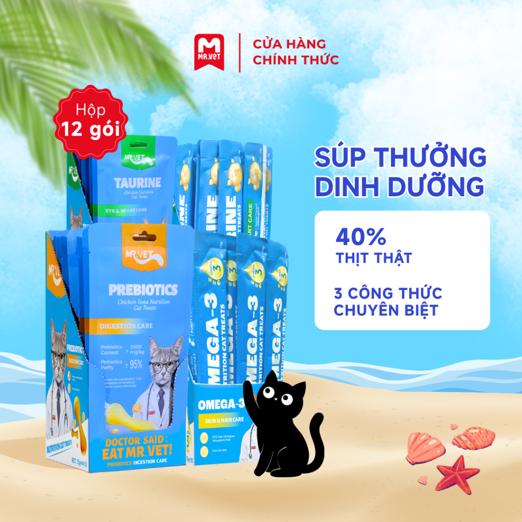 Súp Thưởng Cho Mèo MRVET Combo 6, 12, 24 Gói 60G (4 thanh 15G) Bổ Sung Dinh Dưỡng, Chăm Sóc Da Lông