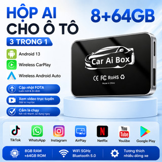 8 + 64GB Android Ai Box Carplay Apple không dây Android 13  Bộ chuyển đổi CarPlay có dây sang không dây