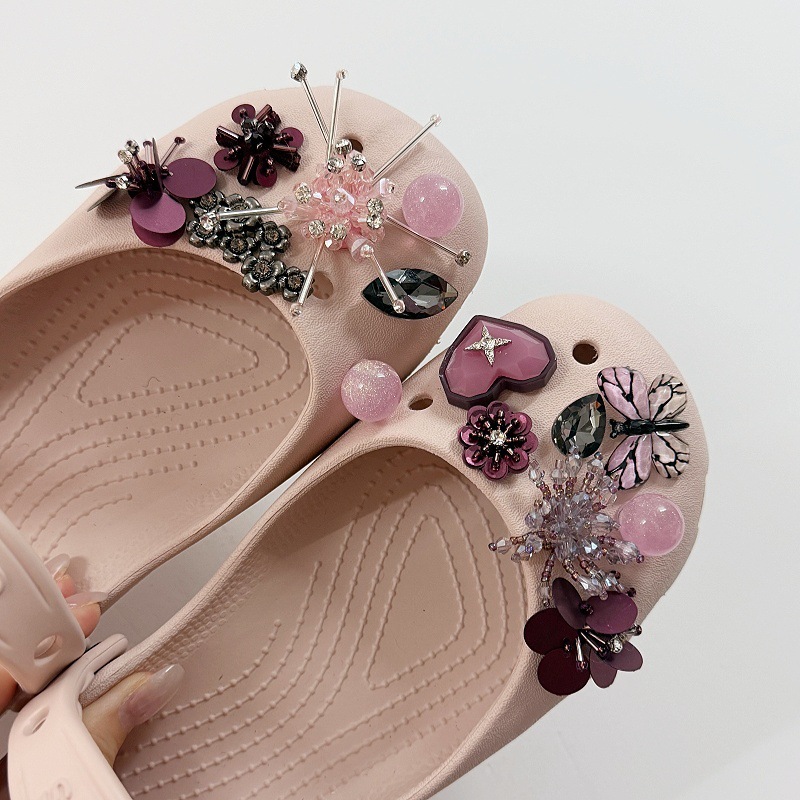 Phụ Nữ Bé Gái Tắc Sandal Giày DIY Quyến Rũ Phong Cách Cổ Tích Bướm Tím Mặt Dây Chuyền Nút Lỗ Giày Trang Trí Bộ Phụ Kiện Quà Tặng