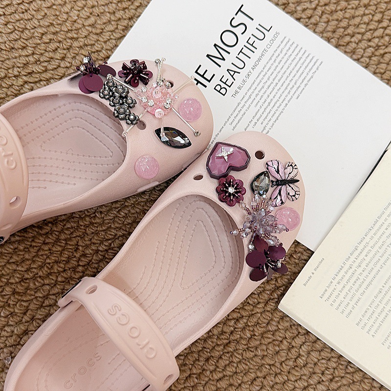 Phụ Nữ Bé Gái Tắc Sandal Giày DIY Quyến Rũ Phong Cách Cổ Tích Bướm Tím Mặt Dây Chuyền Nút Lỗ Giày Trang Trí Bộ Phụ Kiện Quà Tặng