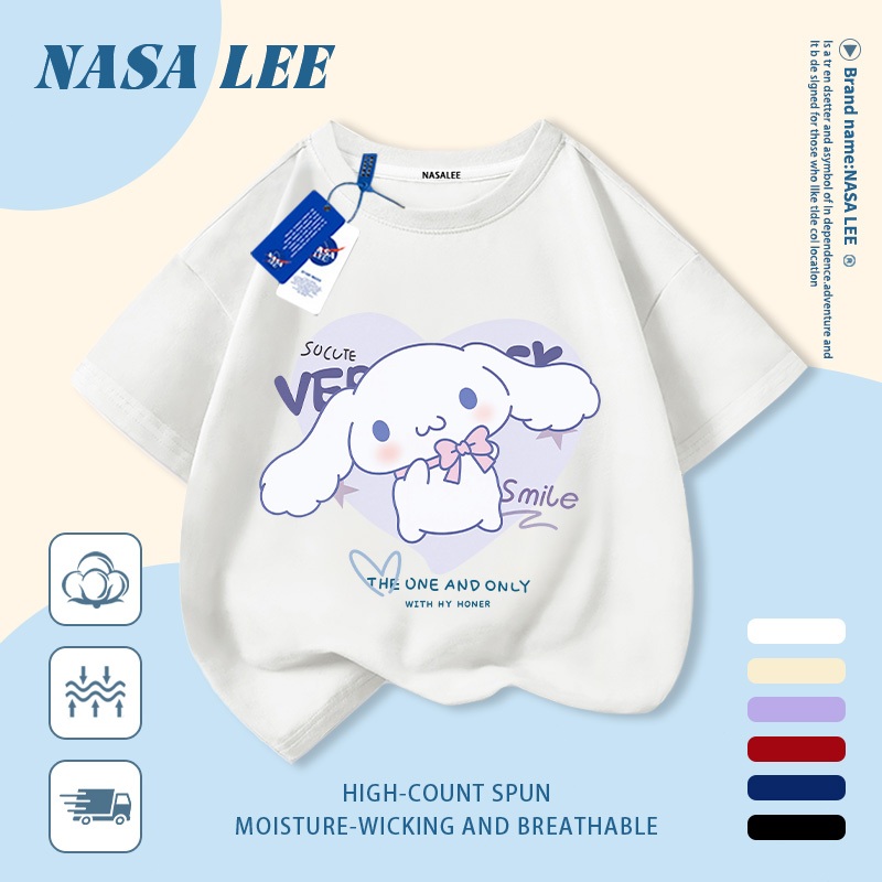 [Giao hàng trong ngày] Áo thun Cotton nguyên chất màu trắng cho trẻ em NASA Phim hoạt hình chú chó lớn dễ thương in hợp thời trang 3-16 tuổi bé trai bé gái tay ngắn thông thường