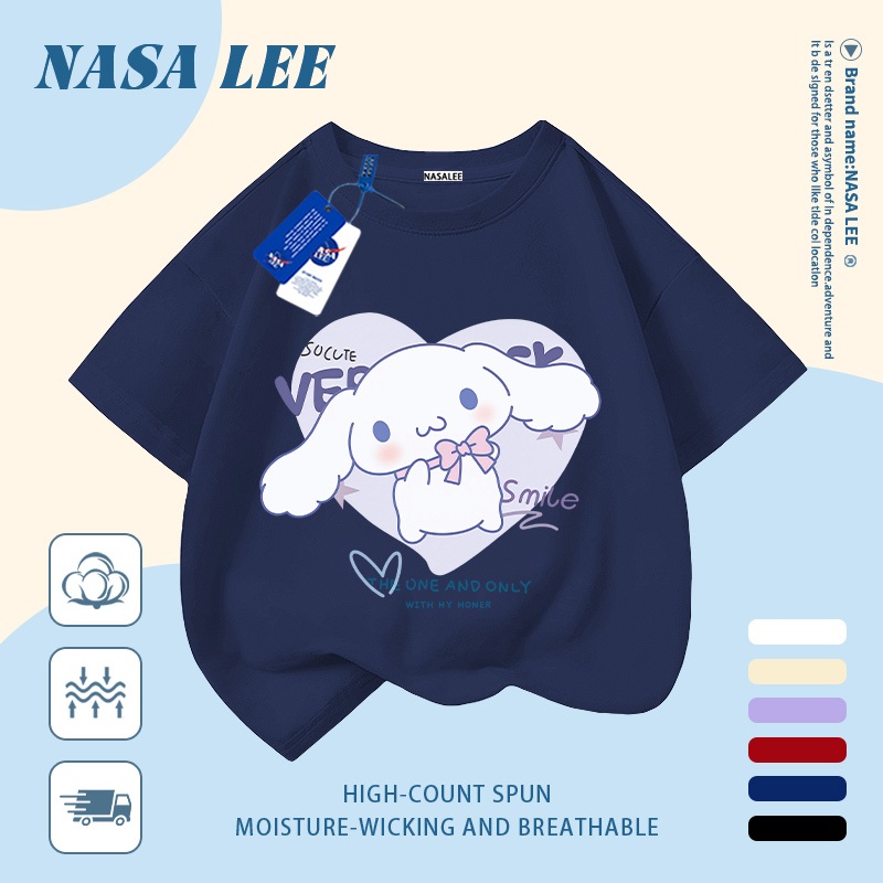 [Giao hàng trong ngày] Áo thun Cotton nguyên chất màu trắng cho trẻ em NASA Phim hoạt hình chú chó lớn dễ thương in hợp thời trang 3-16 tuổi bé trai bé gái tay ngắn thông thường
