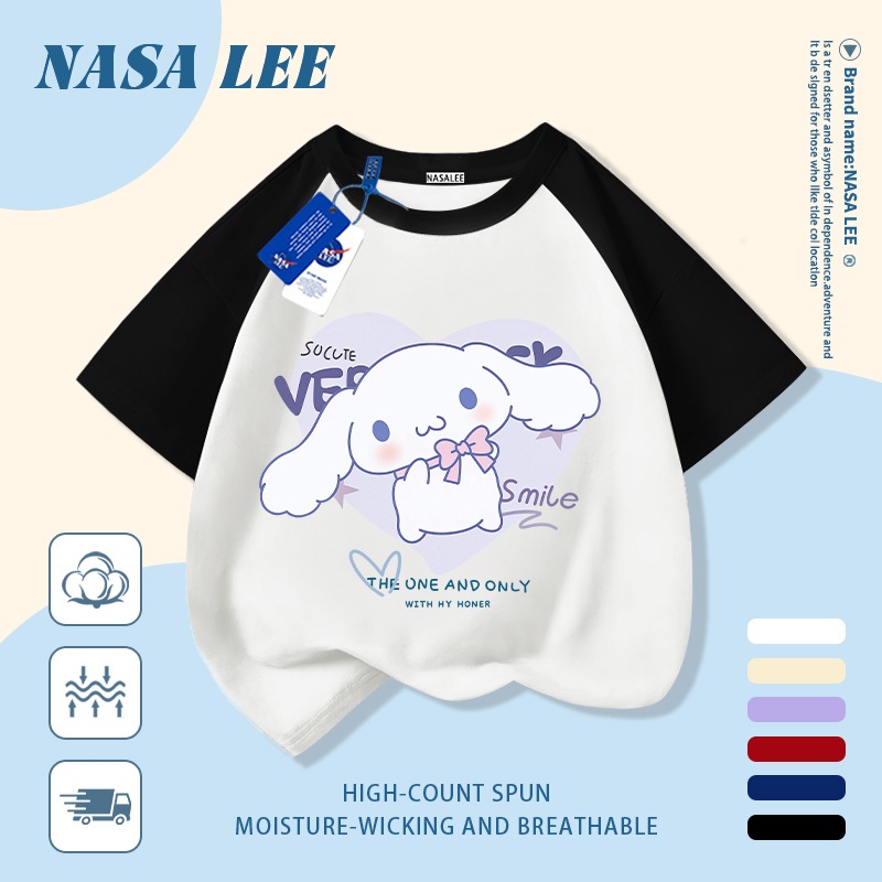 [Giao hàng trong ngày] Áo thun Cotton nguyên chất màu trắng cho trẻ em NASA Phim hoạt hình chú chó lớn dễ thương in hợp thời trang 3-16 tuổi bé trai bé gái tay ngắn thông thường