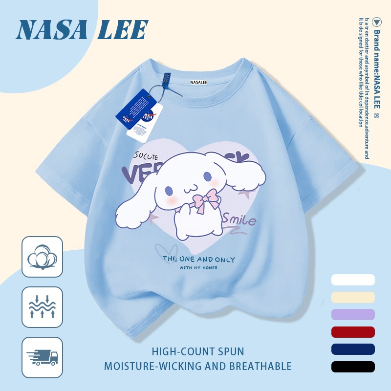 [Giao hàng trong ngày] Áo thun Cotton nguyên chất màu trắng cho trẻ em NASA Phim hoạt hình chú chó lớn dễ thương in hợp thời trang 3-16 tuổi bé trai bé gái tay ngắn thông thường