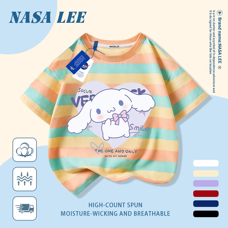 [Giao hàng trong ngày] Áo thun Cotton nguyên chất màu trắng cho trẻ em NASA Phim hoạt hình chú chó lớn dễ thương in hợp thời trang 3-16 tuổi bé trai bé gái tay ngắn thông thường