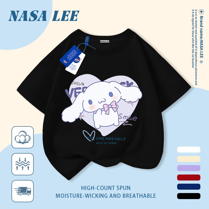 [Giao hàng trong ngày] Áo thun Cotton nguyên chất màu trắng cho trẻ em NASA Phim hoạt hình chú chó lớn dễ thương in hợp thời trang 3-16 tuổi bé trai bé gái tay ngắn thông thường