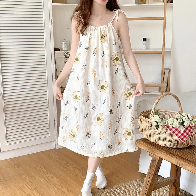 【Bông 100%】Đầm ngủ dáng dài quây mùa hè | Thanh lịch – Cá tính – Ngọt ngào – Gợi cảm | Chất liệu mát mềm | Đồ mặc nhà thời trang cao cấp cho nữ | Mặc đẹp mỗi ngày