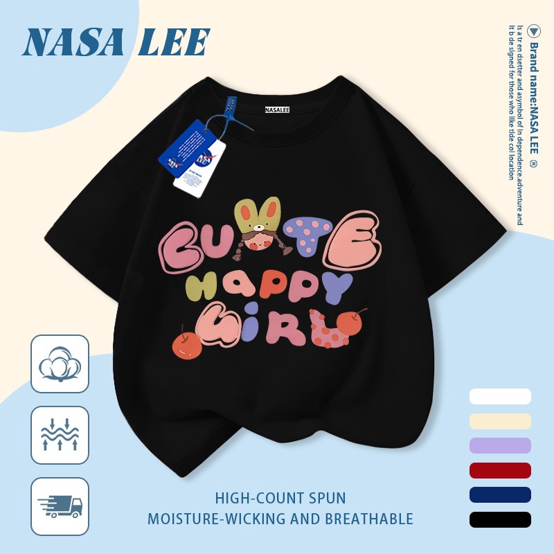 [Giao hàng trong ngày] Áo thun Cotton nguyên chất màu trắng cho trẻ em NASA Phim hoạt hình dễ thương In chữ ngộ nghĩnh dễ thương 3-16 tuổi Bé trai bé gái tay ngắn thông thường