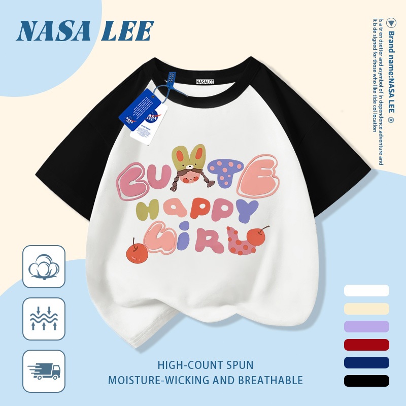 [Giao hàng trong ngày] Áo thun Cotton nguyên chất màu trắng cho trẻ em NASA Phim hoạt hình dễ thương In chữ ngộ nghĩnh dễ thương 3-16 tuổi Bé trai bé gái tay ngắn thông thường