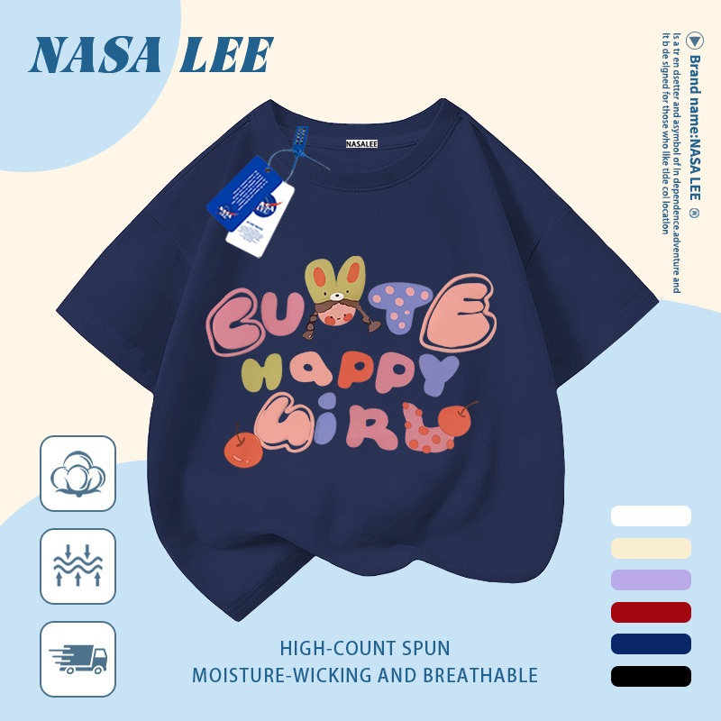 [Giao hàng trong ngày] Áo thun Cotton nguyên chất màu trắng cho trẻ em NASA Phim hoạt hình dễ thương In chữ ngộ nghĩnh dễ thương 3-16 tuổi Bé trai bé gái tay ngắn thông thường