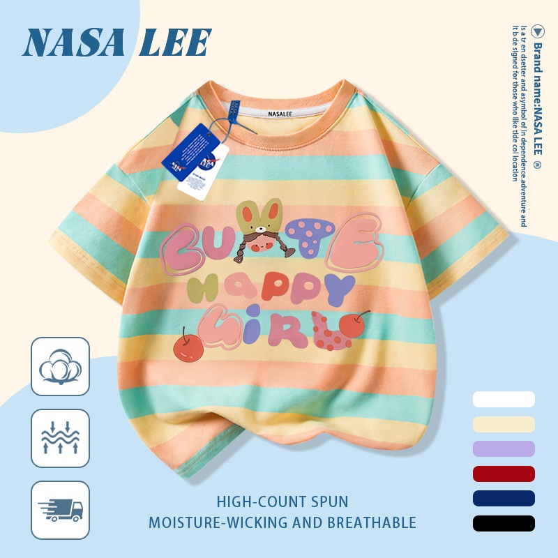 [Giao hàng trong ngày] Áo thun Cotton nguyên chất màu trắng cho trẻ em NASA Phim hoạt hình dễ thương In chữ ngộ nghĩnh dễ thương 3-16 tuổi Bé trai bé gái tay ngắn thông thường