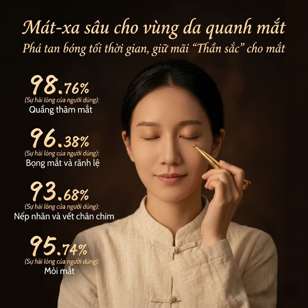 Đồng thau nguyên chất Gua Sha máy massage mặt, trị quầng thâm và bọng mắt, dụng cụ làm đẹp bấm huyệt bằng kim loại.