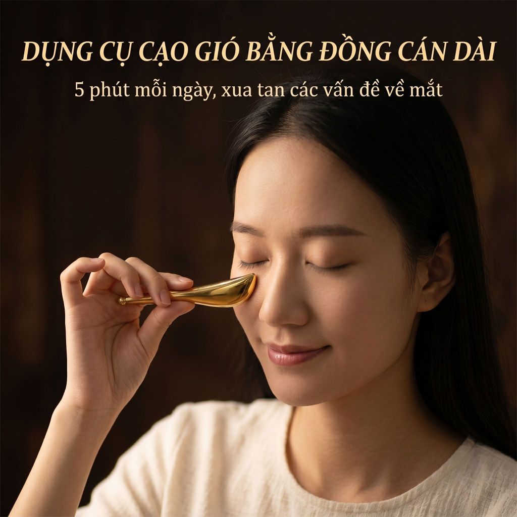 Đồng thau nguyên chất Gua Sha máy massage mặt, trị quầng thâm và bọng mắt, dụng cụ làm đẹp bấm huyệt bằng kim loại.