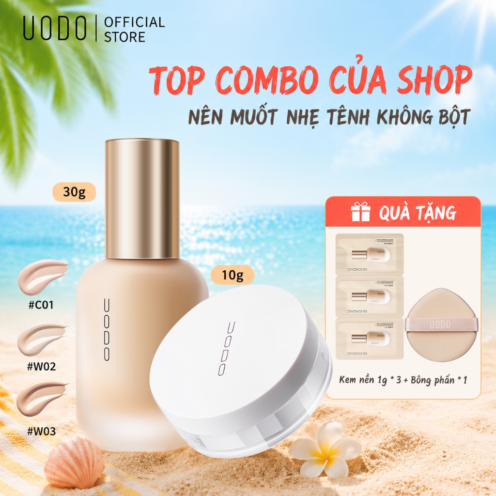 [MUA 2 TẶNG 4] [Combo trang điểm] UODO Foundation và Loose Powder Kiểm soát dầu lâu trôi Không có sự công bằng giả