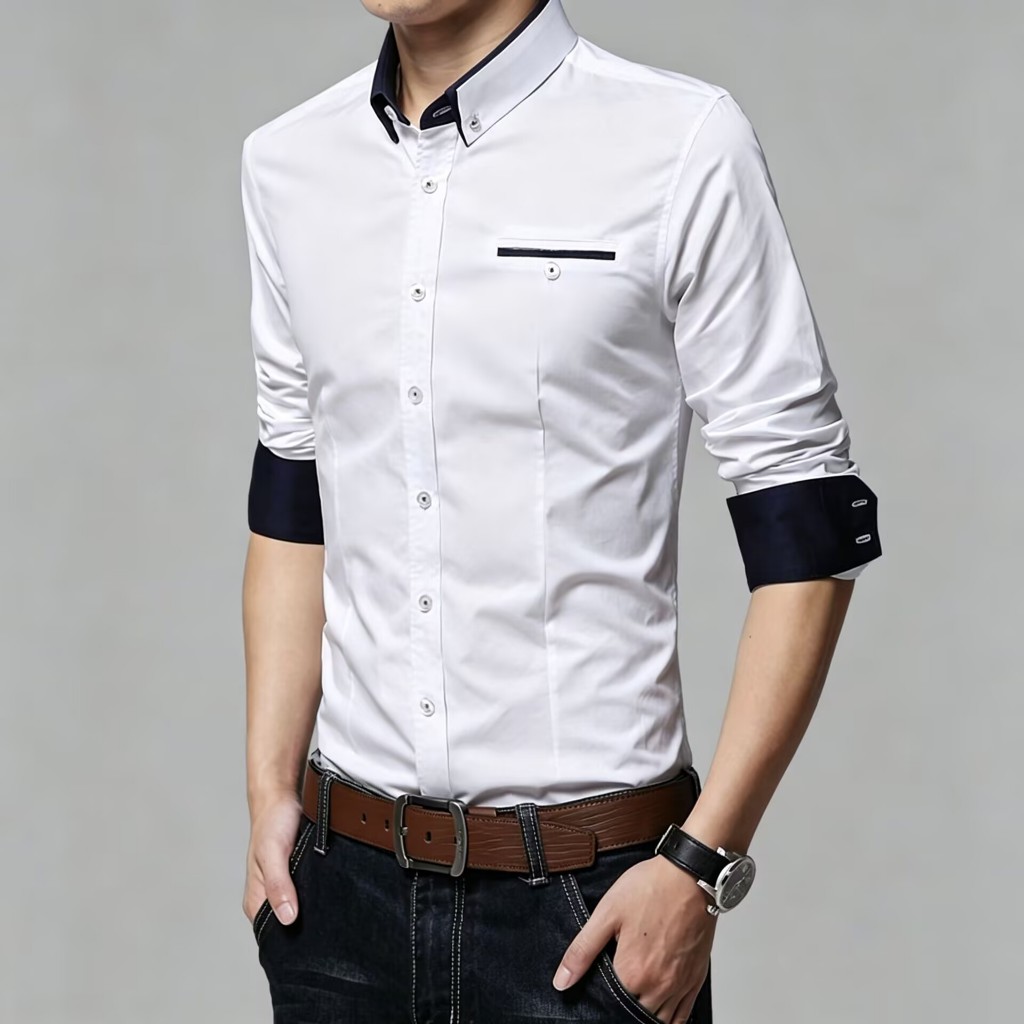 Mới Trắng Nam Dài Tay Văn Phòng Công Sở Trang Trọng Áo Sơ Mi Cotton Nút Cưới Áo Sơ Mi Thường Ngày