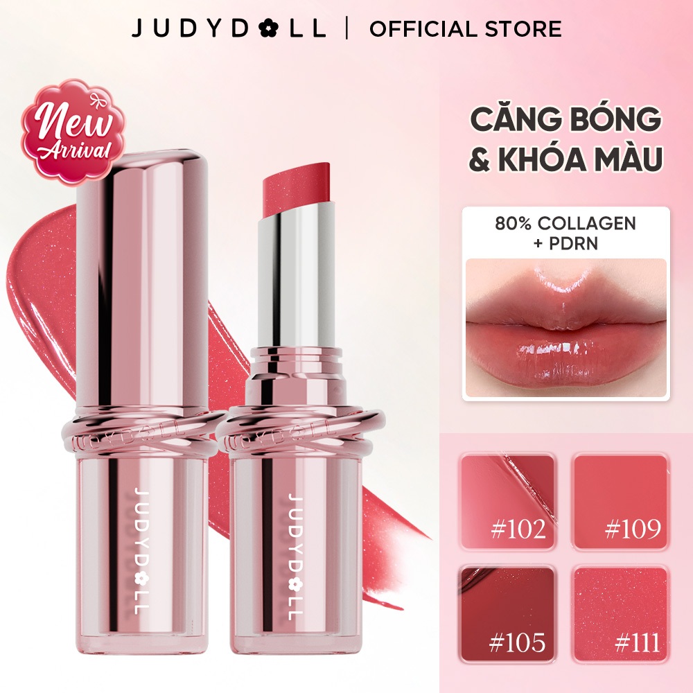 Son Dưỡng Có Màu JUDYDOLL Stay Shine Lipstick Căng Bóng Dưỡng ẩm Collagen PDRN Khóa màu Lâu trôi 3g