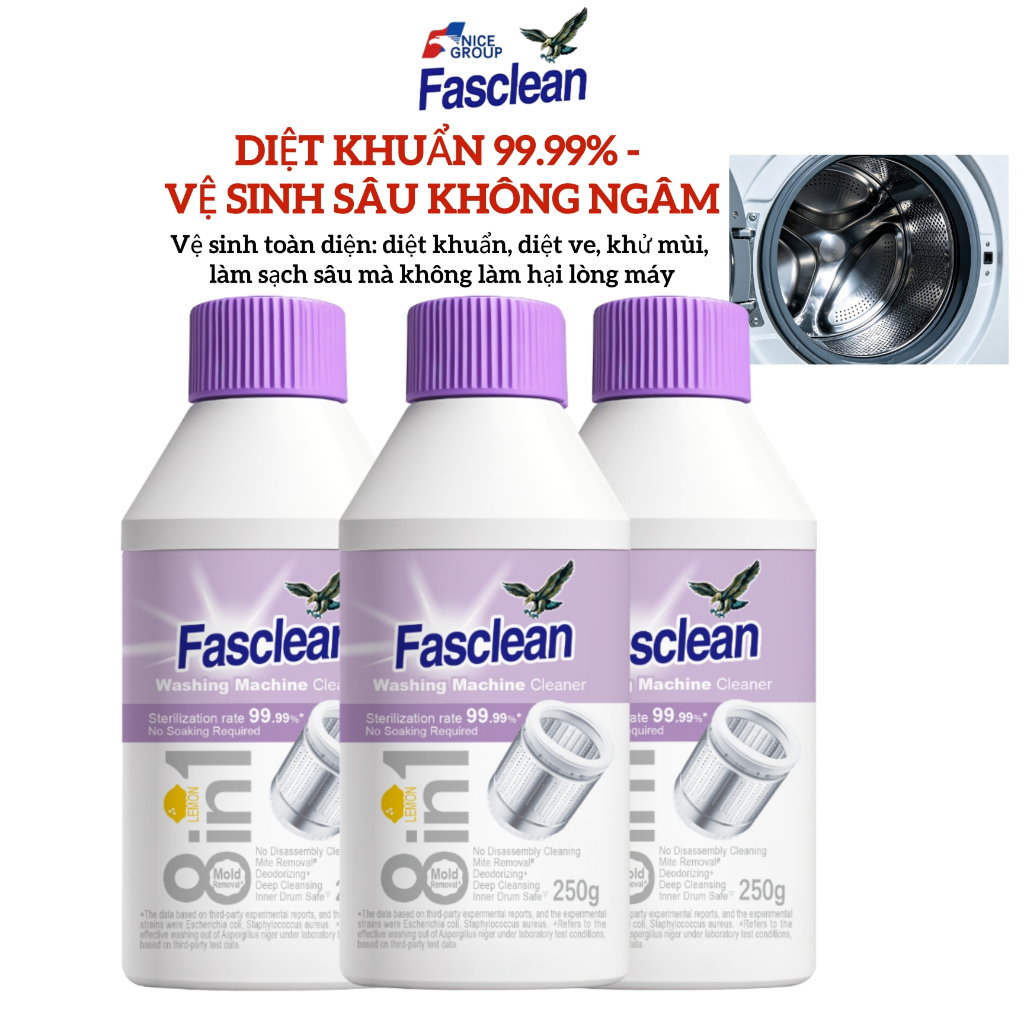 Chất tẩy rửa & khử trùng máy giặt Fascin - Không cần ngâm (250g) | Loại bỏ nấm mốc, bụi & mùi hôi