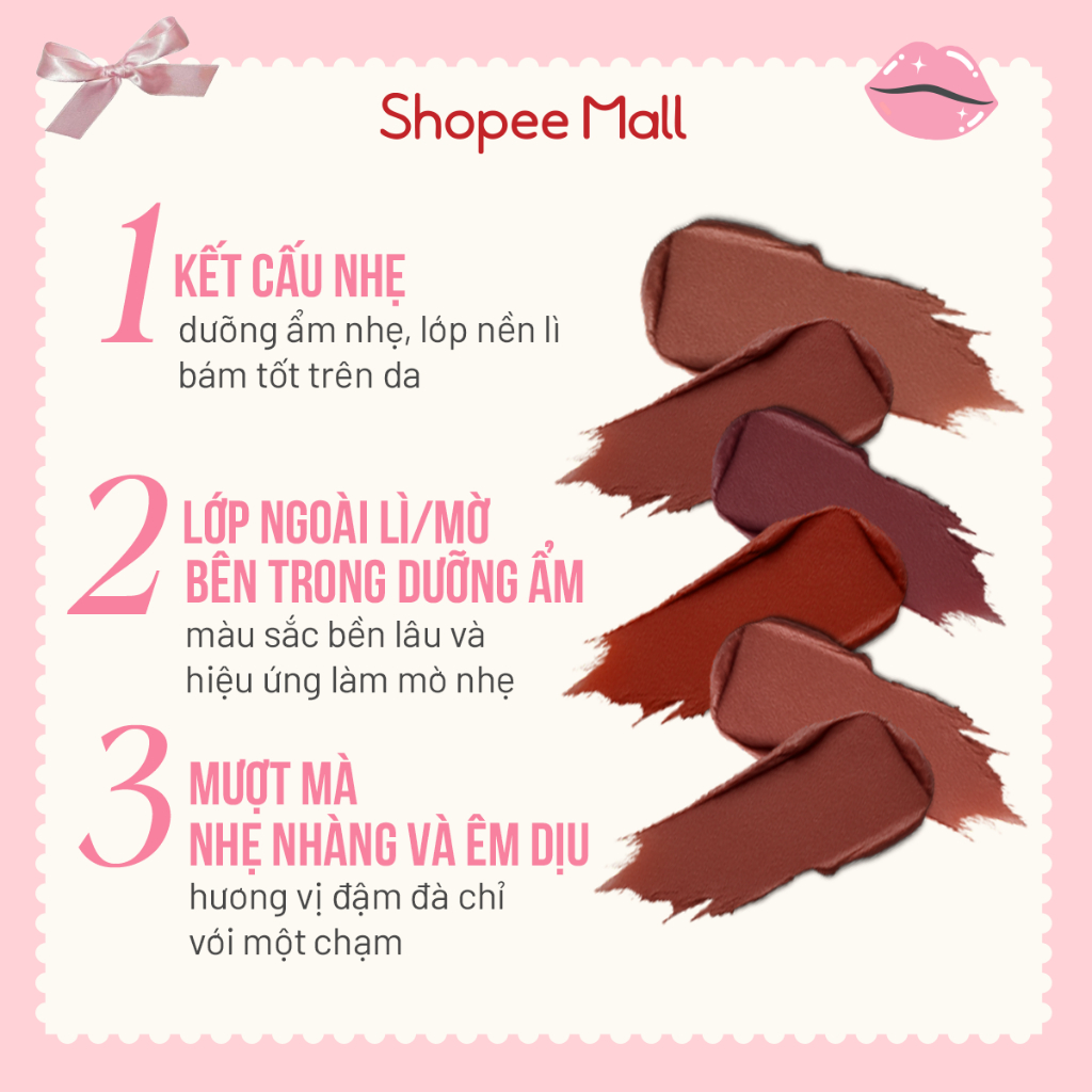 [KOL CFB] Bảng Son CFB Velvet Lip Mud, Lì Mịn, Màu Nude Dễ Dùng, Lâu Trôi