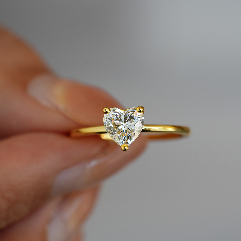 [Giấy chứng nhận GRA đính kèm] Nhẫn moissanite vàng 18K, nhẫn bạc S925, nữ kim cương moissanite hình trái tim thời trang