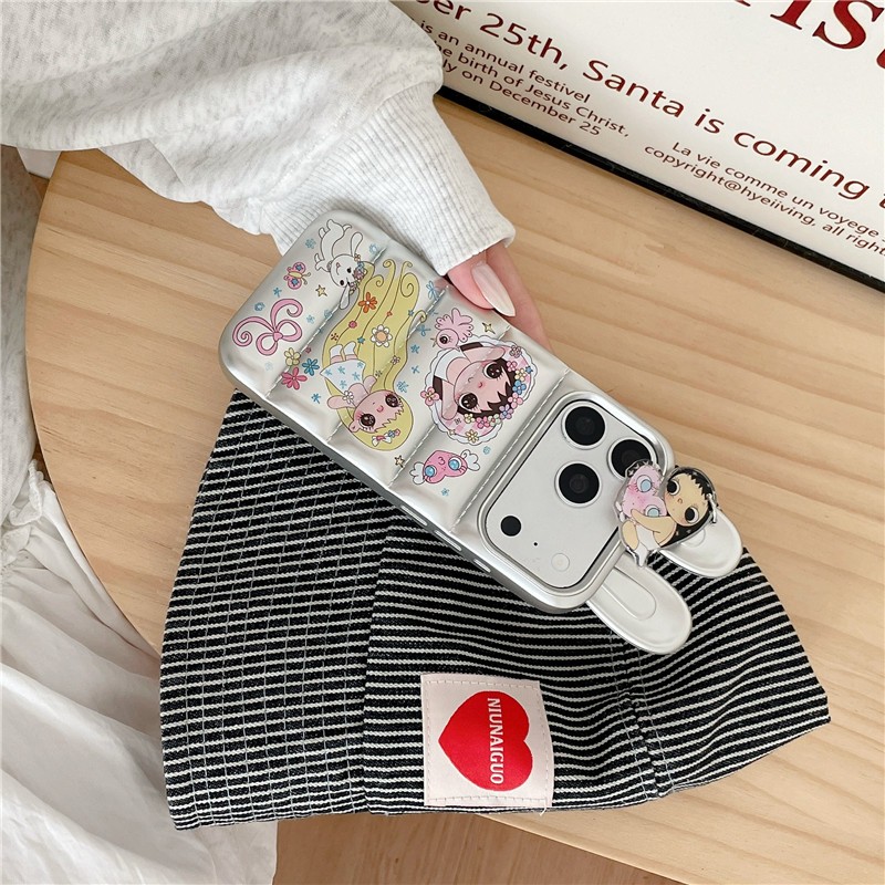 IPhone 17 Pro max Tai ba chiều hoạt hình bé gái họa tiết TPU materia IMD xử lý Vỏ điện thoại