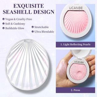 UUCANBE Shell Gel-to-Powder Shimmer Highlighter Makeup - Kem đánh dấu kim cương siêu mịn cho mặt & cơ thể, Phát sáng phát sáng lâu trôi, Hoàn thiện bức xạ có thể xây dựng