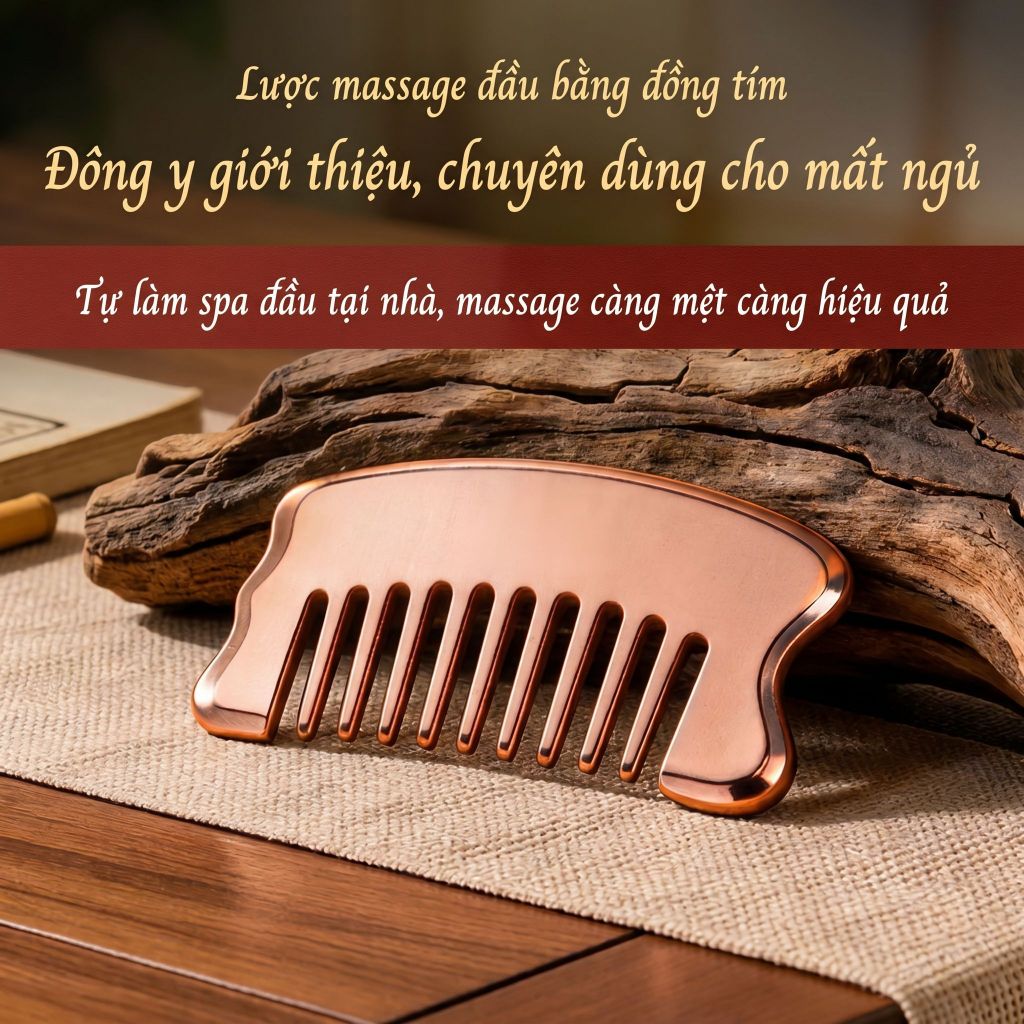 Lược chín răng bằng đồng đỏ — Lược massage bằng đồng đỏ nguyên chất, thông kinh lạc vùng đầu, massage, chải tóc suôn mượt, chăm sóc da đầu, massage mặt, làm đẹp da mặt.