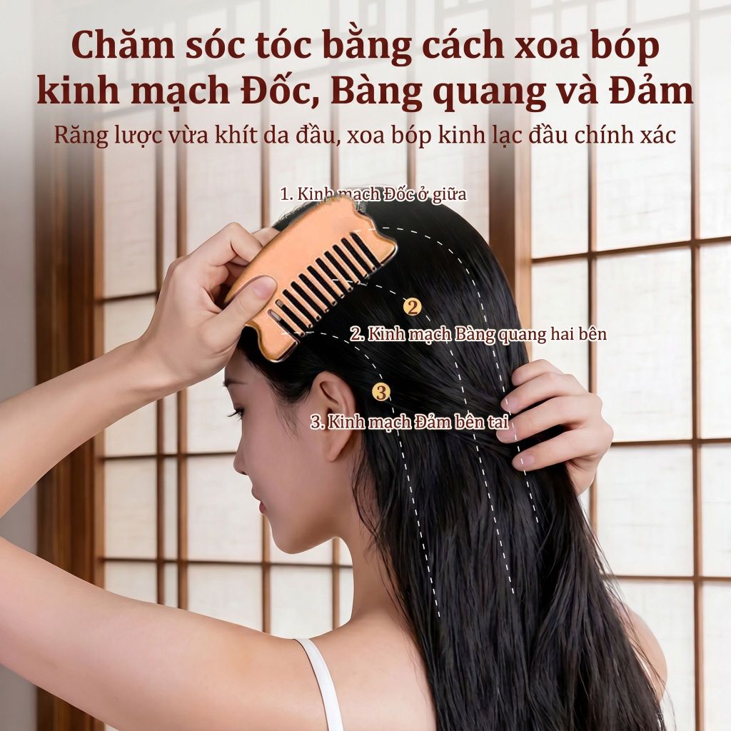 Lược chín răng bằng đồng đỏ — Lược massage bằng đồng đỏ nguyên chất, thông kinh lạc vùng đầu, massage, chải tóc suôn mượt, chăm sóc da đầu, massage mặt, làm đẹp da mặt.