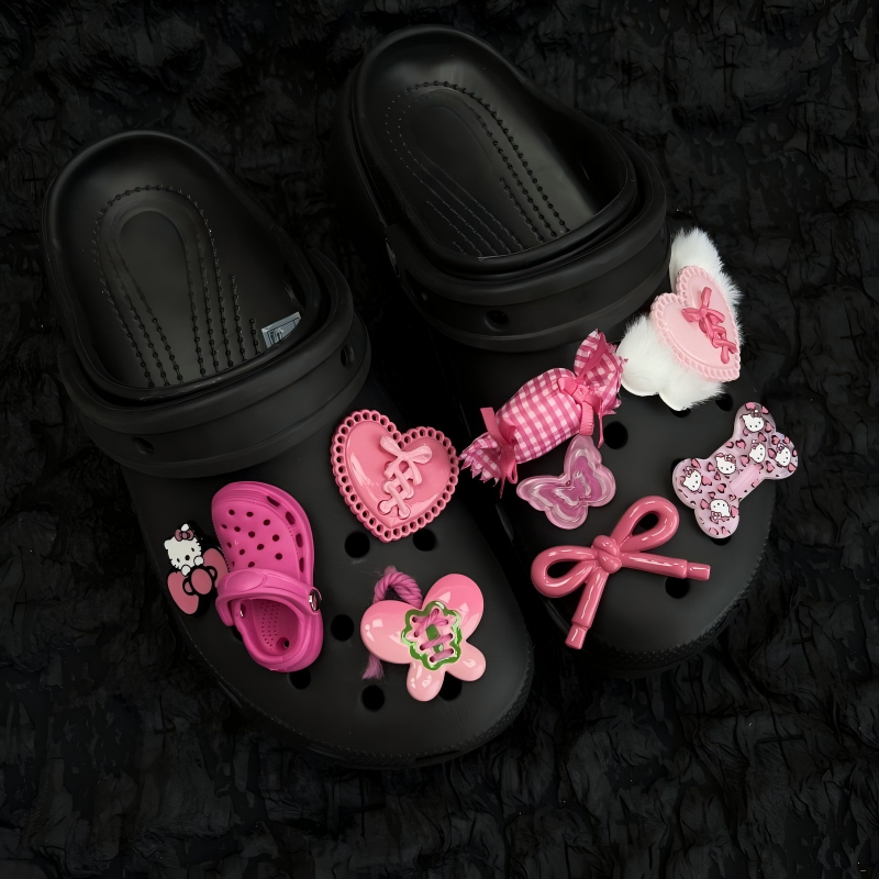 Phụ Nữ Bé Gái Tắc Sandal Giày DIY Quyến Rũ Phong Cách Dễ Thương Nơ Màu Hồng Mặt Dây Chuyền Nút Lỗ Giày Trang Trí Bộ Phụ Kiện Quà Tặng