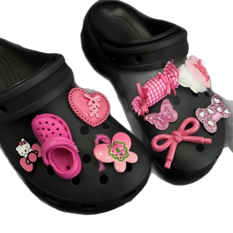 Phụ Nữ Bé Gái Tắc Sandal Giày DIY Quyến Rũ Phong Cách Dễ Thương Nơ Màu Hồng Mặt Dây Chuyền Nút Lỗ Giày Trang Trí Bộ Phụ Kiện Quà Tặng