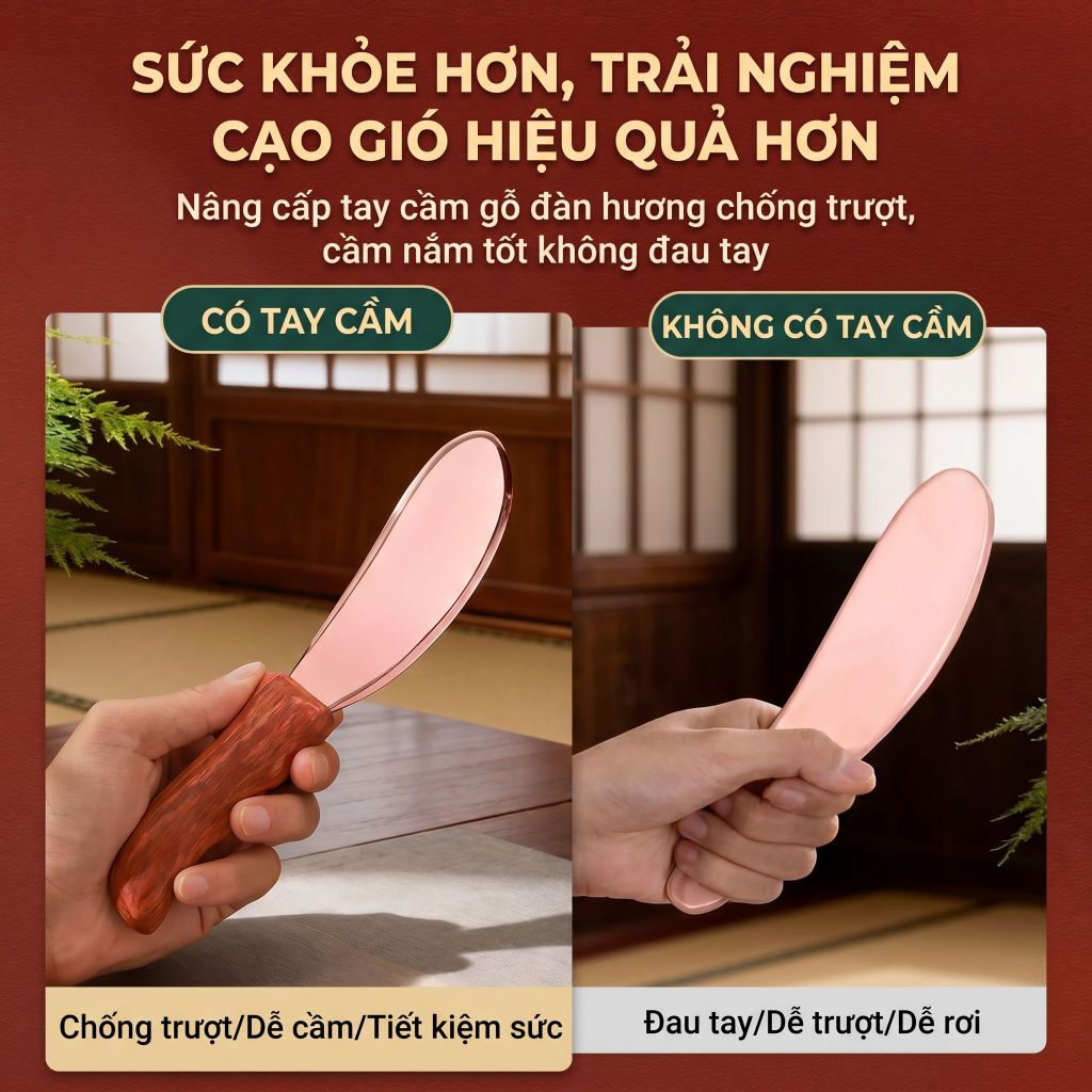 Hổ phù tay cầm bằng đồng đỏ — Chế tác hoàn toàn từ đồng đỏ nguyên chất, dùng để massage, cạo gió, sử dụng toàn thân, cạo gió vùng lưng, dụng cụ massage, dưỡng sinh.