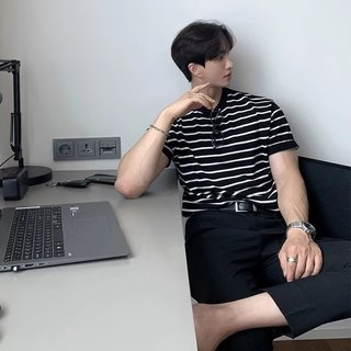 Nhật Bản Retro Sọc Ngắn Tay Mùa Hè Dạo Phố Rời Cổ Tròn Nửa Tay Áo Thun Mỹ Top Áo Thun