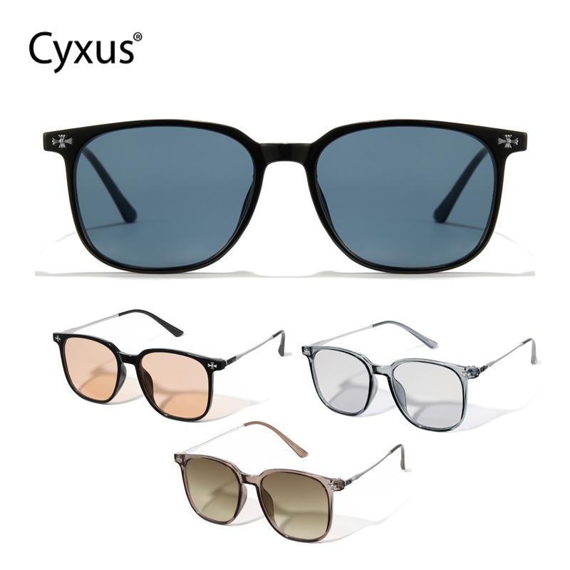 Cyxus Kính râm gọng vuông kim loại cổ điển | Chống tia UV400 | Gọng nhẹ | Tròng kính màu nâu | Unisex | Tạo phong cách đường phố, phù hợp cho sử dụng hàng ngày 1353