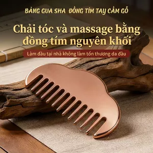 Lược massage bằng đồng đỏ — Lược massage bằng đồng đỏ nguyên chất, thông kinh lạc vùng đầu, massage, chải tóc suôn mượt, chăm sóc da đầu, thẩm thấu sâu.