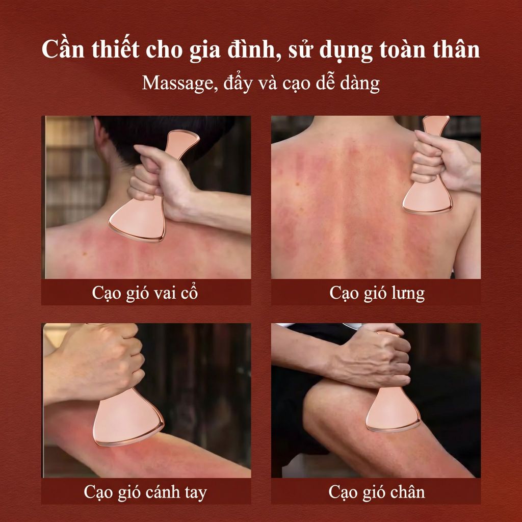 Xẻng cạo gió bằng đồng đỏ — Chế tác hoàn toàn từ đồng đỏ nguyên chất, dùng để massage, cạo gió, thông kinh lạc, dụng cụ cân cơ, sử dụng toàn thân.