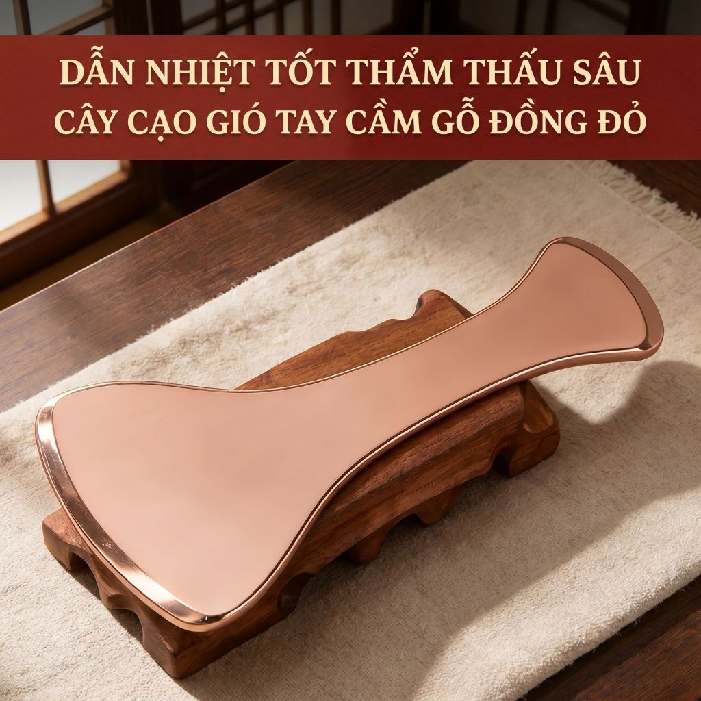 Xẻng cạo gió bằng đồng đỏ — Chế tác hoàn toàn từ đồng đỏ nguyên chất, dùng để massage, cạo gió, thông kinh lạc, dụng cụ cân cơ, sử dụng toàn thân.