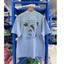 Áo thun Unisex Vintage Washed Đau khổ với họa tiết chân dung màu xanh phai màu trừu tượng