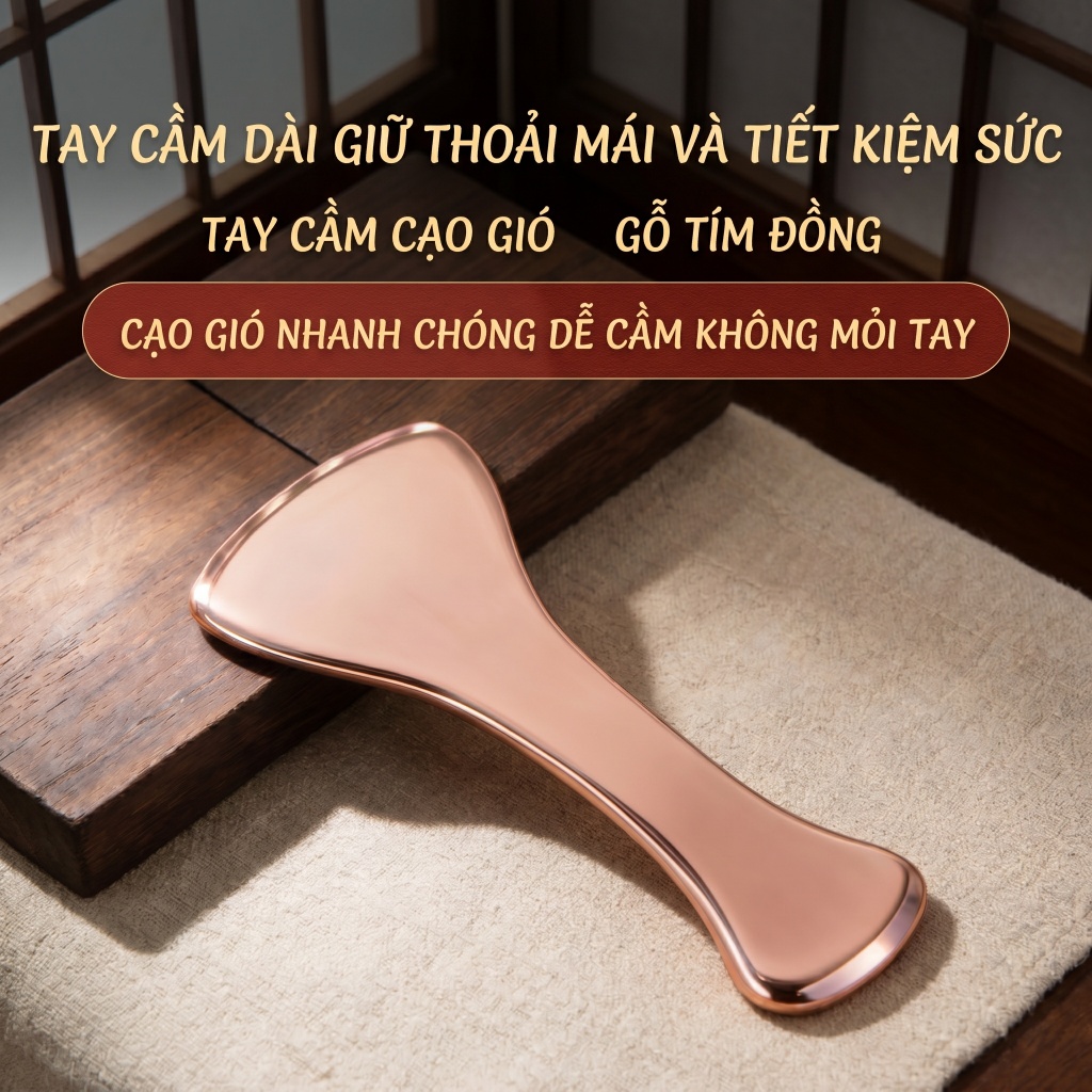 Xẻng cạo gió bằng đồng đỏ — Chế tác hoàn toàn từ đồng đỏ nguyên chất, dùng để massage, cạo gió, thông kinh lạc, dụng cụ cân cơ, sử dụng toàn thân.