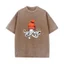 Bạch Tuộc Cam Beanie Cotton Áo Thun Phong Cách Nhật Bản Đồ Họa Tee Cotton Thường Ngày Rửa Vintage Tay Ngắn Cổ Tròn Áo Thun Unisex Quần Áo