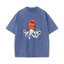 Bạch Tuộc Cam Beanie Cotton Áo Thun Phong Cách Nhật Bản Đồ Họa Tee Cotton Thường Ngày Rửa Vintage Tay Ngắn Cổ Tròn Áo Thun Unisex Quần Áo