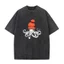 Bạch Tuộc Cam Beanie Cotton Áo Thun Phong Cách Nhật Bản Đồ Họa Tee Cotton Thường Ngày Rửa Vintage Tay Ngắn Cổ Tròn Áo Thun Unisex Quần Áo