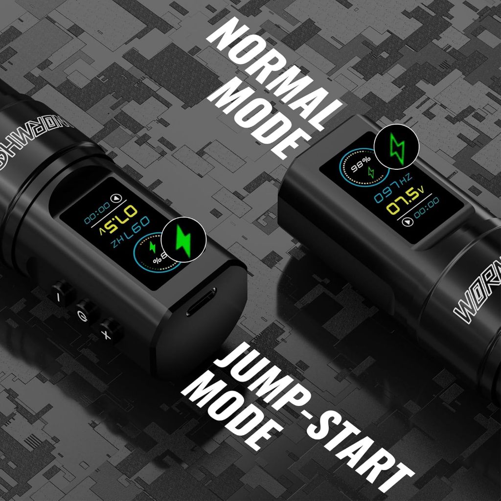 1800 mAh, 8000 vòng / phút, bút xăm không dây du lịch có thể điều chỉnh, 2,4-4,2 mm, 1-60 kim / chế độ chấm thứ hai, máy xăm rung thấp